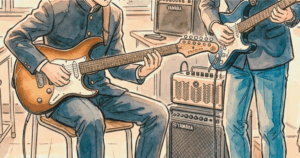 放課後の部活動で YAMAHA PAC112V を練習する男子高校生