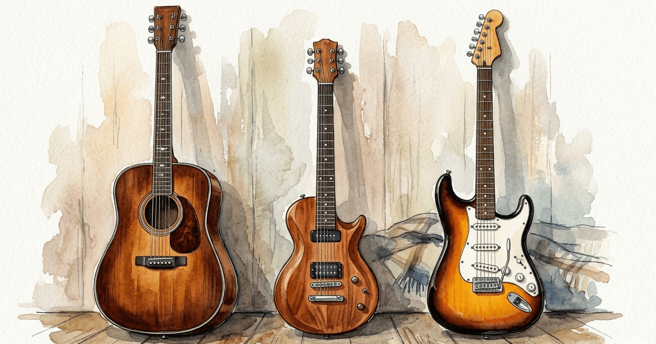 アコギ・エレキ・アコスタの3種類のギター比較画像